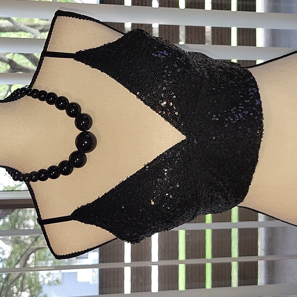 Cute black sequin spaghetti strap crop top